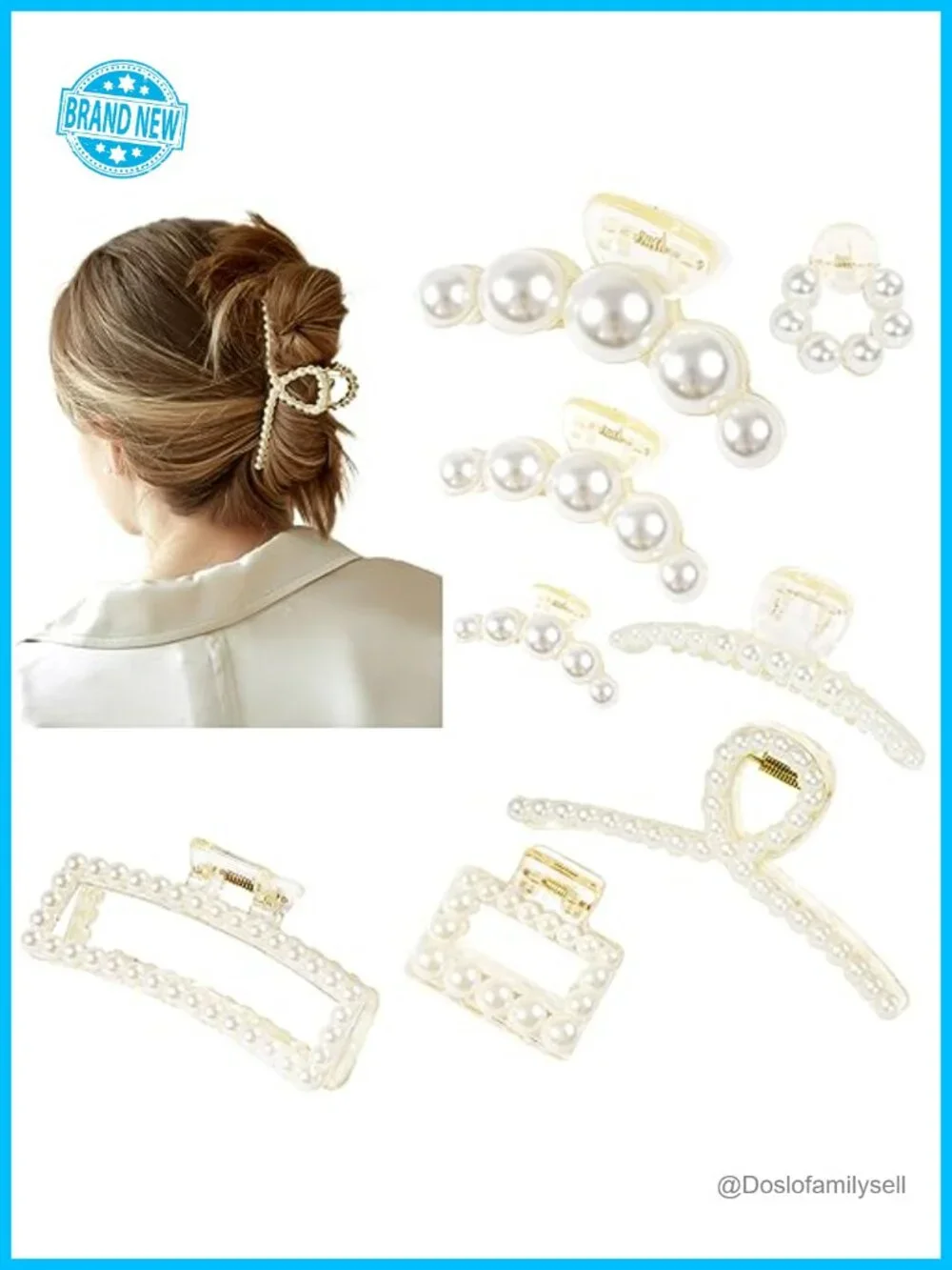 8PCS Pearl Claw Clips for Thick and Thin Hair